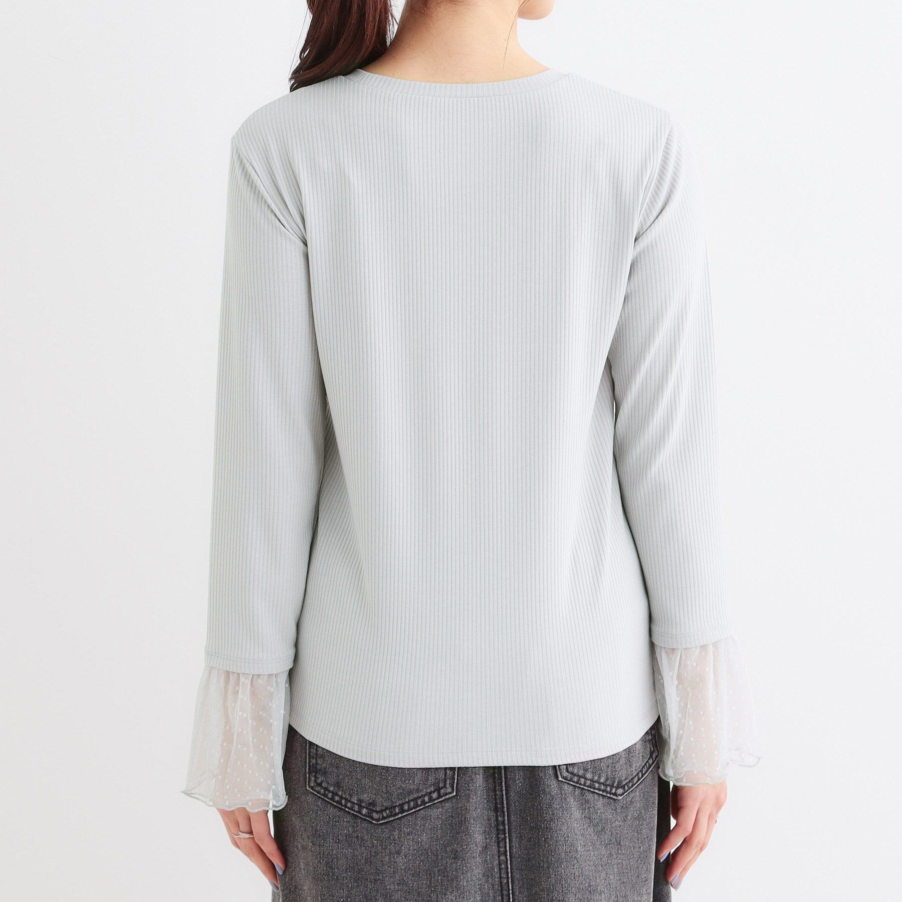 SHOO･LA･RUE「【S-LL】重ね着コーデで差をつける お袖チュールリブトップス」|Tシャツ・カットソー|
