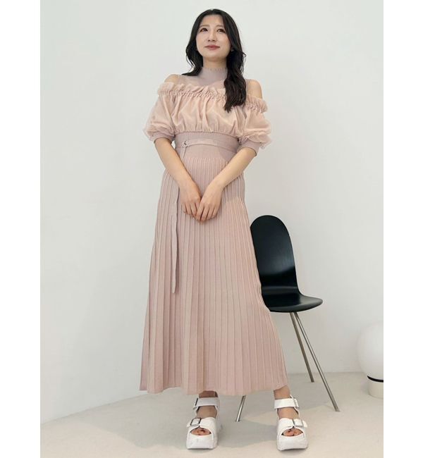 MERCURYDUO「異素材ドッキングオフショルニットハーフスリーブワンピース」|ワンピース|