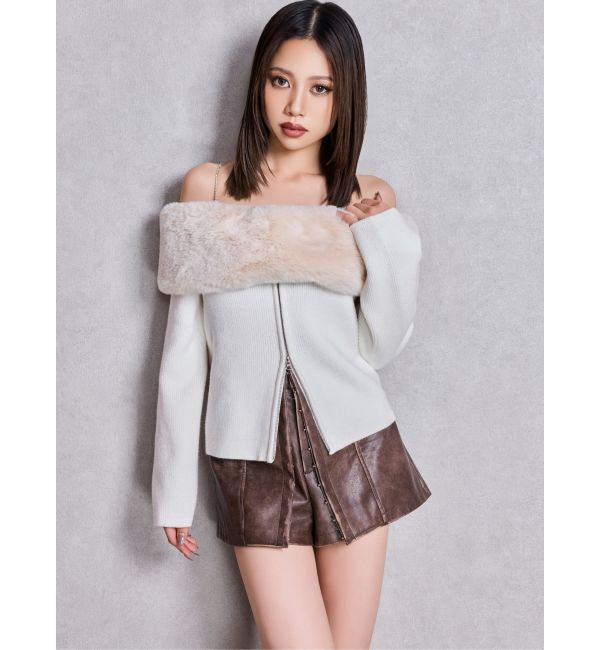 GYDA「エコファーオフショルチェーンbijouニットトップス」|ニット・セーター|