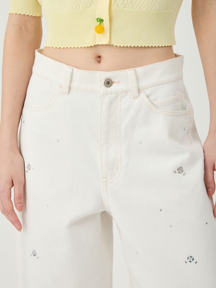 LILY BROWN「[L.B CANDY STOCK]カットワークビジューデニムパンツ」|デニム|
