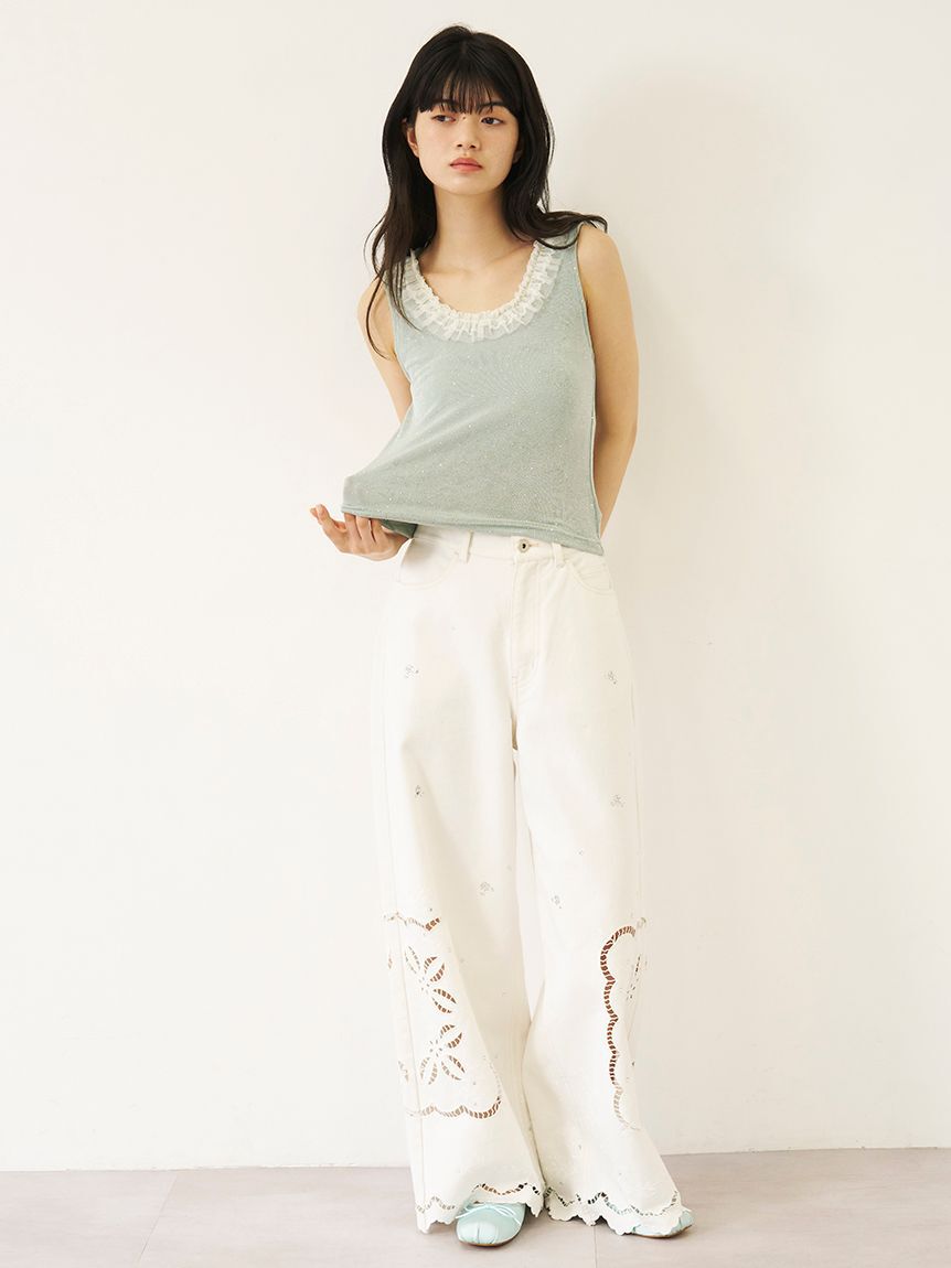 LILY BROWN「[L.B CANDY STOCK]カットワークビジューデニムパンツ」|デニム|