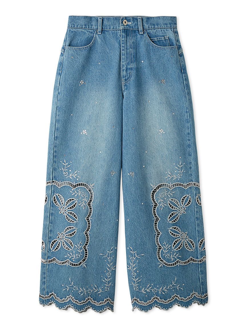 LILY BROWN「[L.B CANDY STOCK]カットワークビジューデニムパンツ」|デニム|