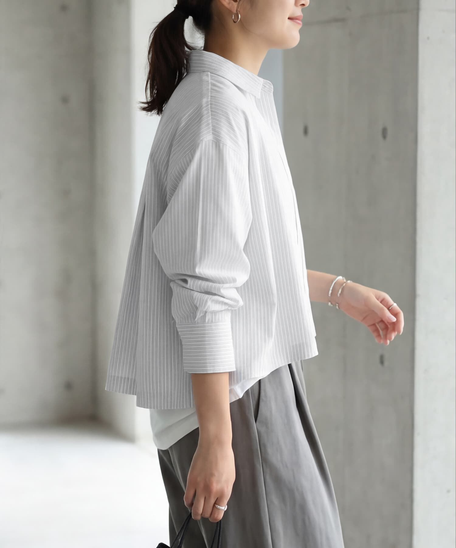 STYLE DELI「【selection】ストライプ柄立体タックショートシャツ」|シャツ・ブラウス|