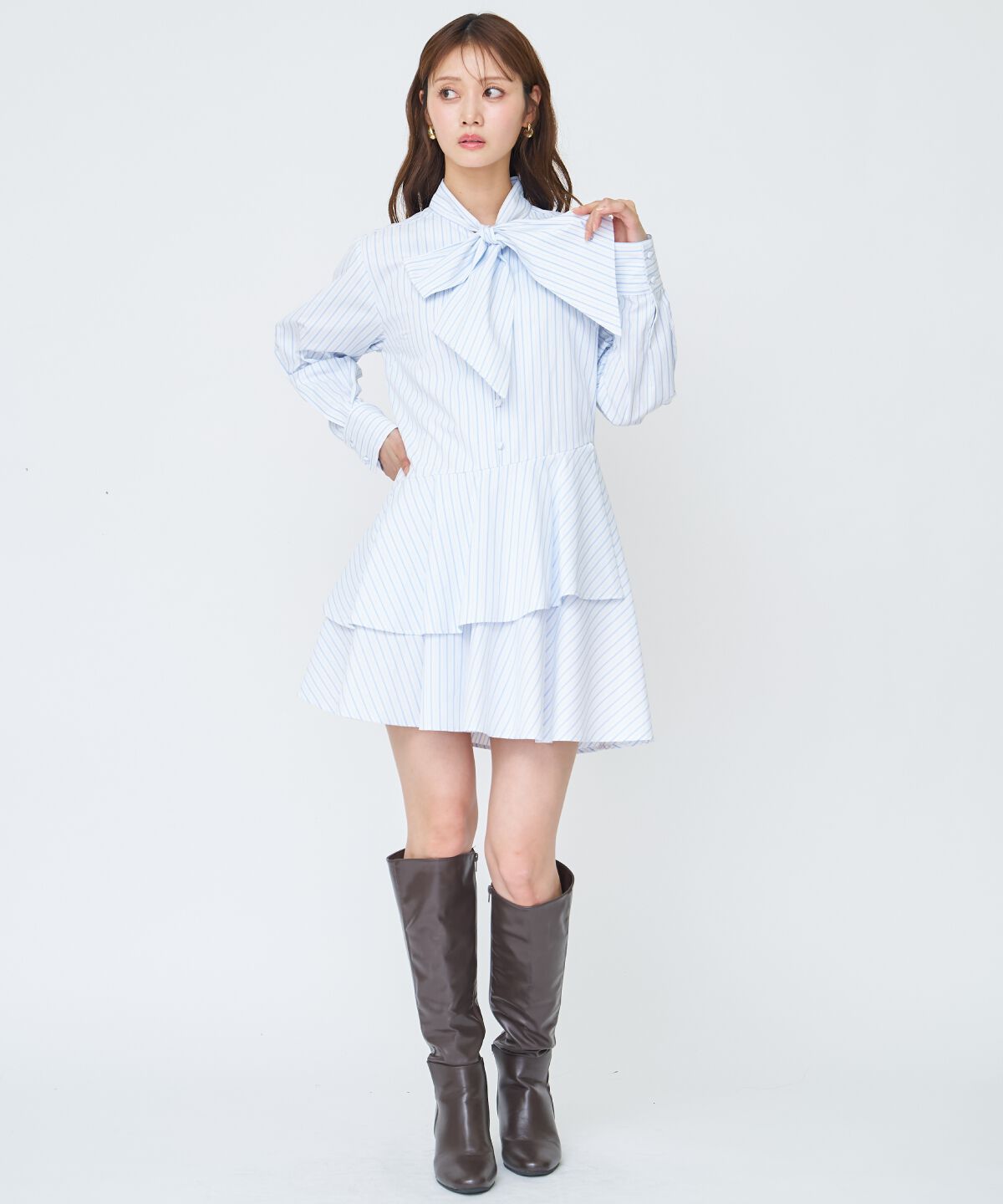 アンドクチュール「アシメストライプミニワンピース」|ワンピース|