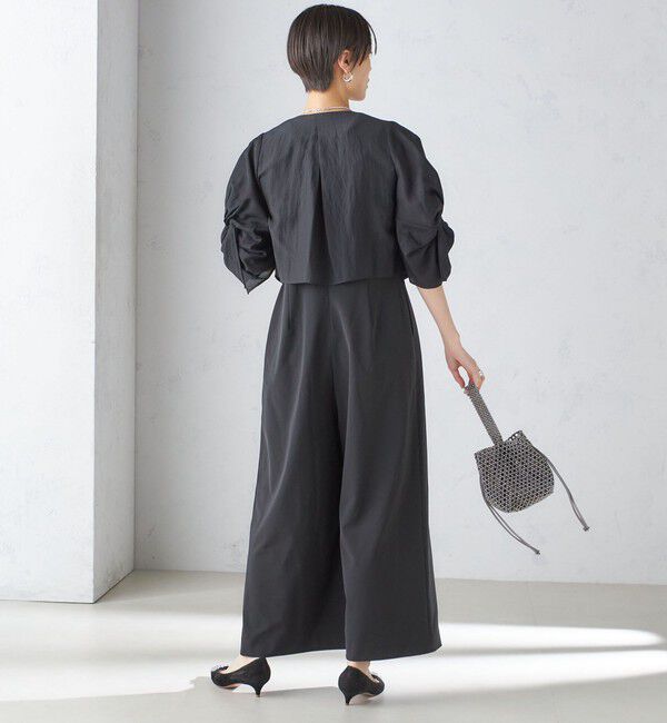 SHIPS for women「little black:〈手洗い可能〉ネジリ スリーブ シアー ショート 羽織（セレモニー対応可）」|ノーカラージャケット|