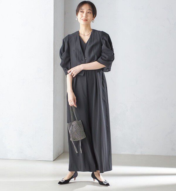 SHIPS for women「little black:〈手洗い可能〉ネジリ スリーブ シアー ショート 羽織（セレモニー対応可）」|ノーカラージャケット|