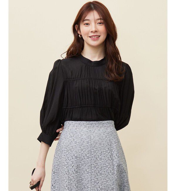 any SiS「【洗える】シャーリングシアー ブラウス」|シャツ・ブラウス|ブラック