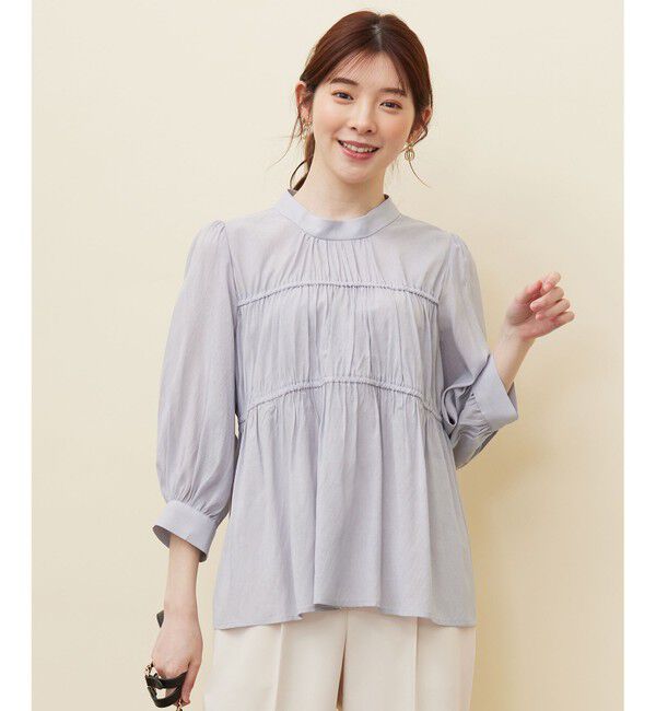 any SiS「【洗える】シャーリングシアー ブラウス」|シャツ・ブラウス|ライトブルー