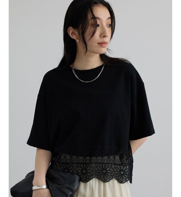 SALON adam et rope'「アラベスクスカラップレースTシャツ」|Tシャツ・カットソー|ブラック(01)