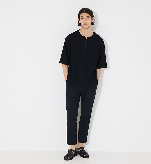 ABAHOUSE「オーガニックコットン ワッフル ハーフジップ 変形 Tシャツ」|Tシャツ・カットソー|