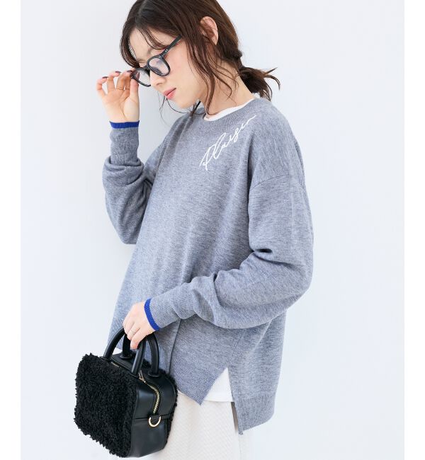  「《手洗い可能》ネック刺繍クルーネックニット」|ニット・セーター|
