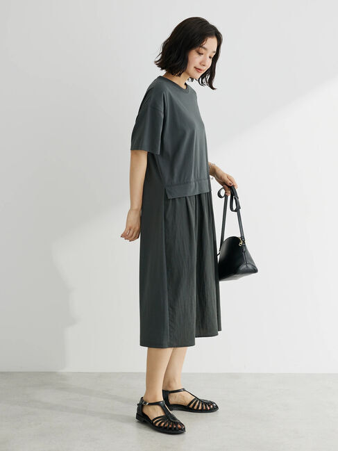Green Parks「布帛ドッキングカットソーワンピース」|ワンピース|Gray