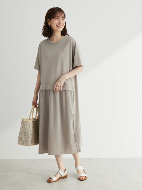 Green Parks「布帛ドッキングカットソーワンピース」|ワンピース|Gray Beige