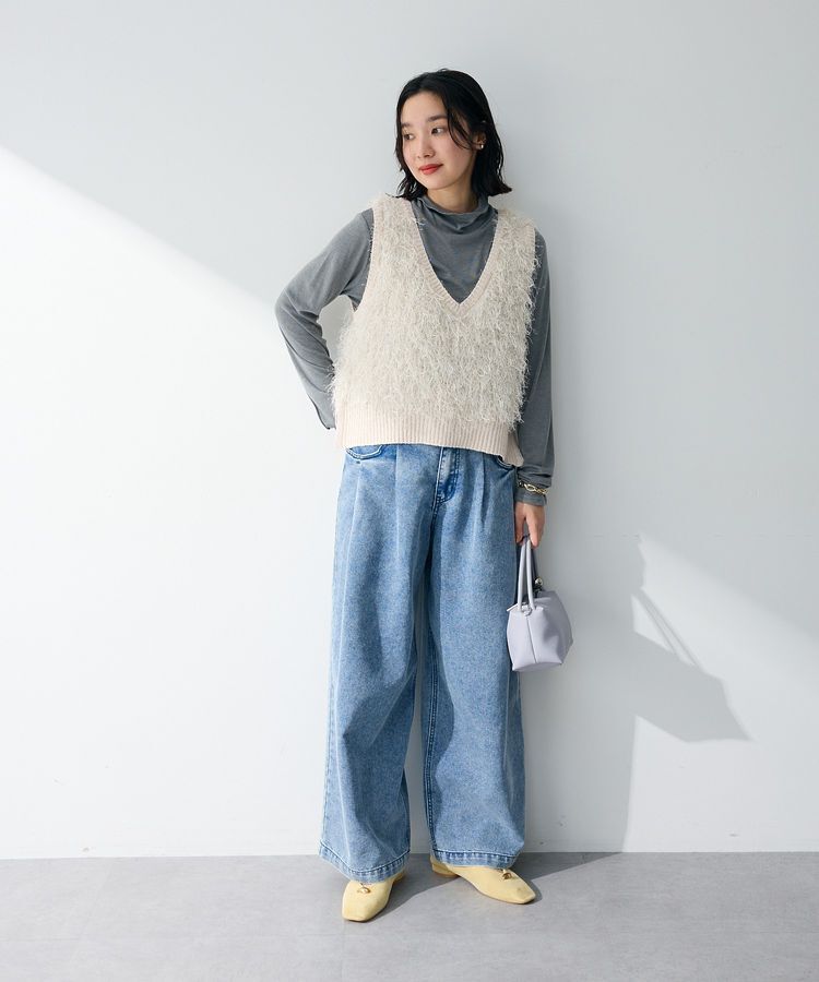 Green Parks「デニムタックワイドパンツ」|デニム|