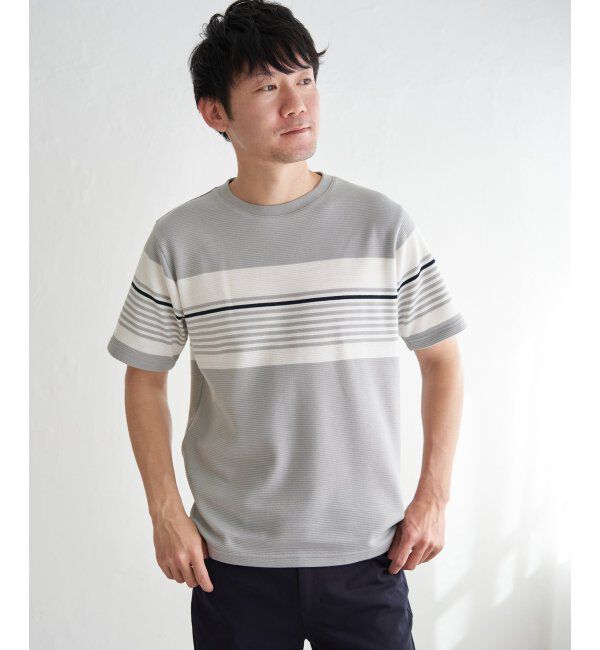 ikka「リップルパネルボーダーTシャツ」|Tシャツ・カットソー|