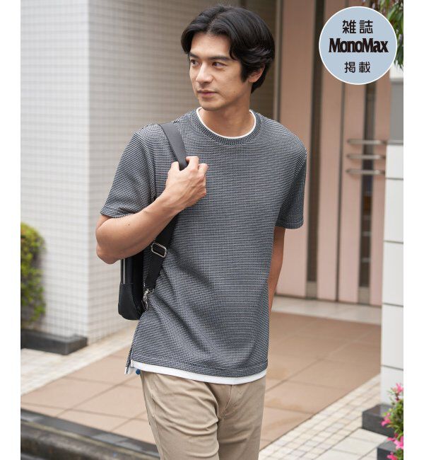 ikka「【雑誌MonoMax5月号掲載】冷感ドライワッフルフェイクT「小泉孝太郎さん着用モデル」」|Tシャツ・カットソー|ネイビーブルー