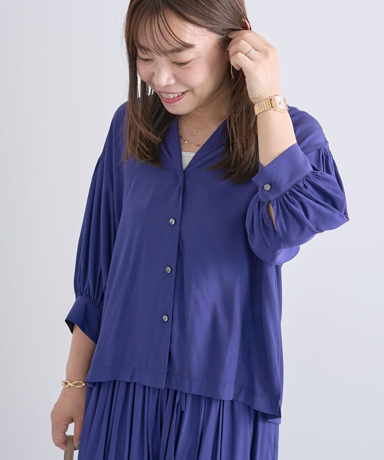 Green Parks「接触冷感シルキータッチローンオープンカラーシャツ」|シャツ・ブラウス|Blue