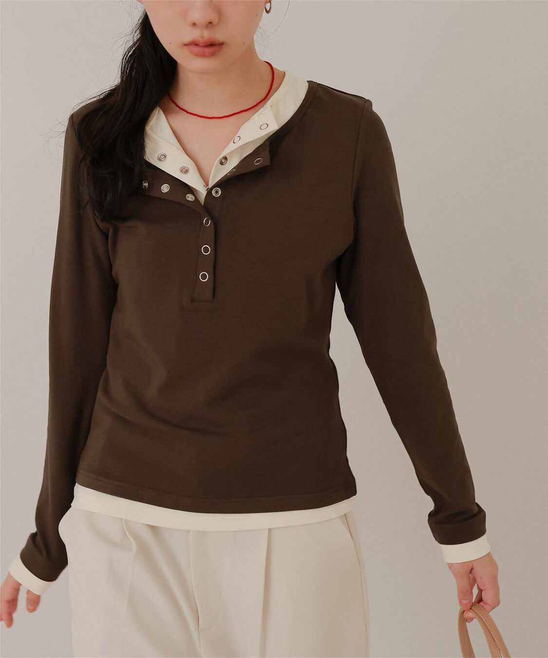 miette「レイヤード風ヘンリーネックトップス」|Tシャツ・カットソー|
