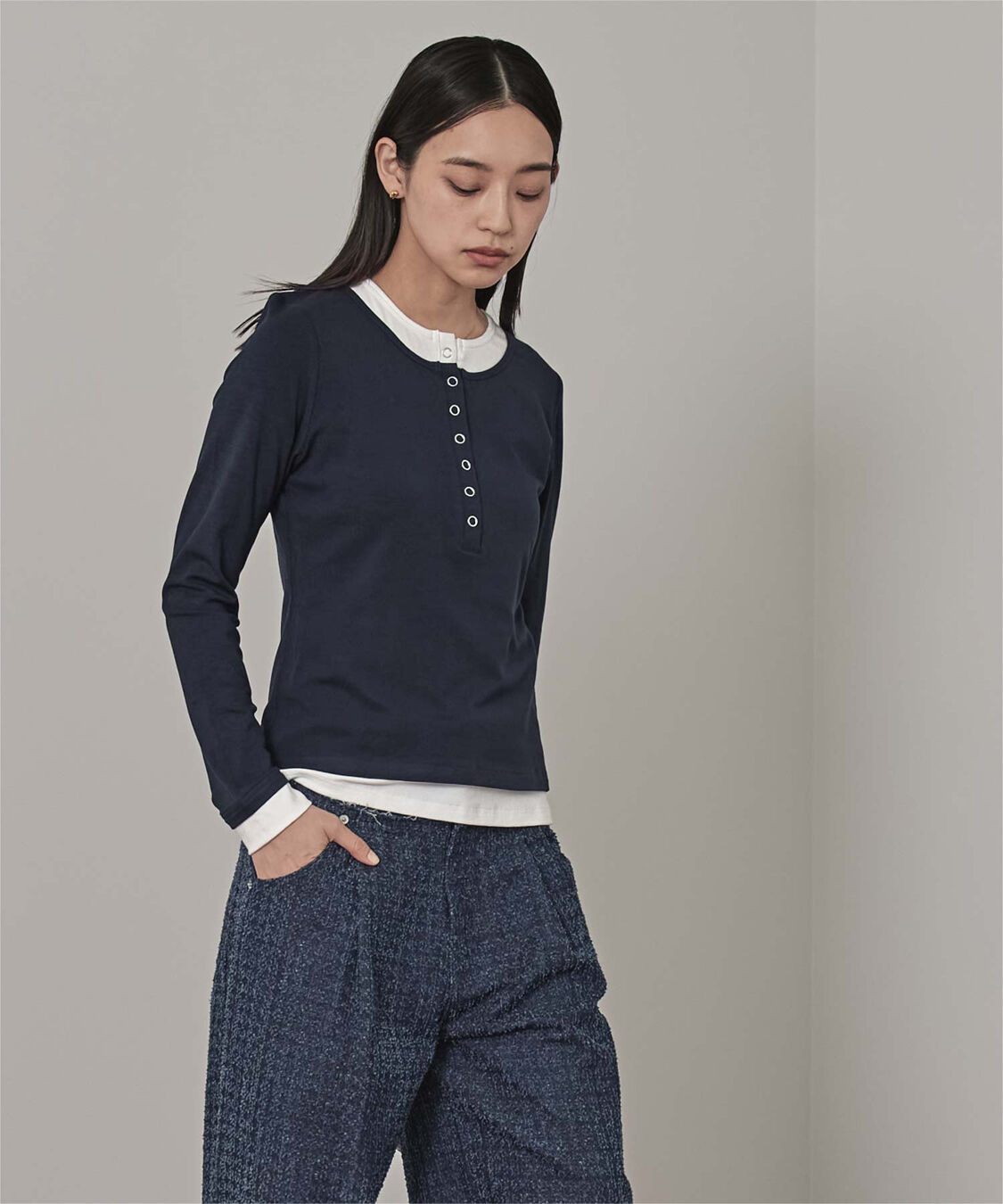 miette「レイヤード風ヘンリーネックトップス」|Tシャツ・カットソー|