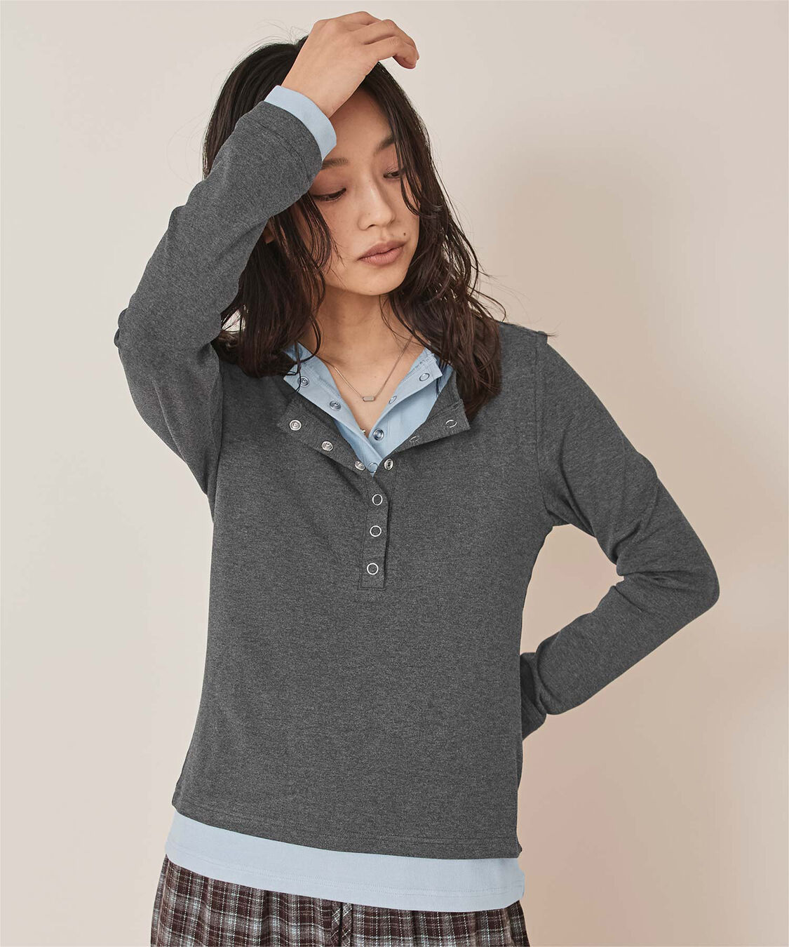 miette「レイヤード風ヘンリーネックトップス」|Tシャツ・カットソー|