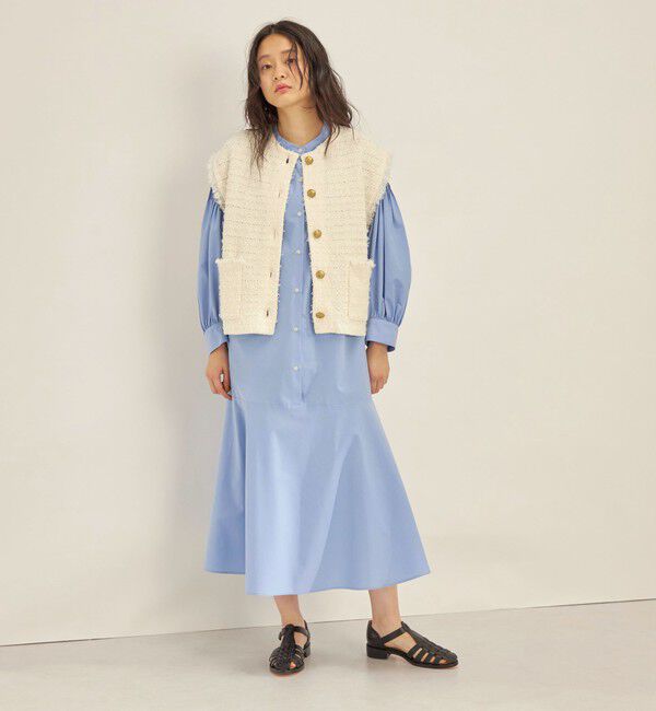 SHIPS for women「〈手洗い可能〉GIZA スーピマ 綿 切り替え バンドカラー ワンピース◇」|ワンピース|