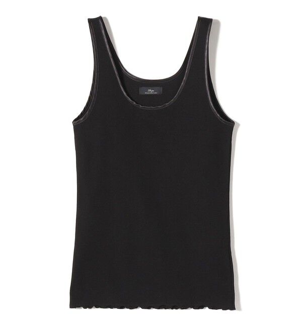 SHIPS for women「SHIPS Primary Navy Label:サテン パイピング リブ タンクトップ」|タンクトップ|ブラック