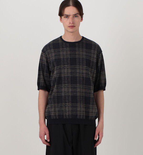 TOMORROWLAND MENS「TOMORROWLAND tricot チェック柄 強撚ハイゲージコットンニットTシャツ」|ニット・セーター|