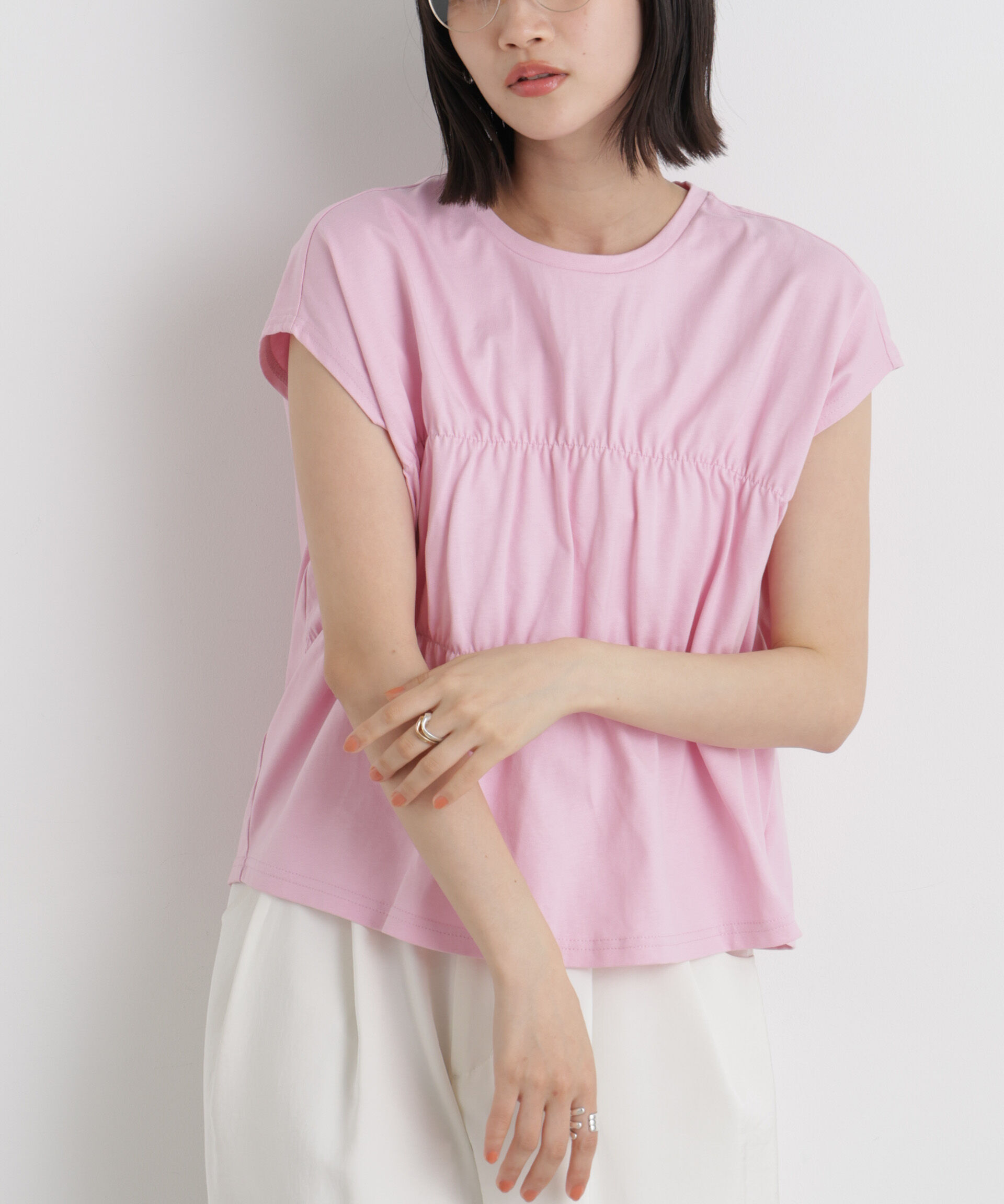 nano･universe「フロントシャーリングデザインカットトップス」|Tシャツ・カットソー|