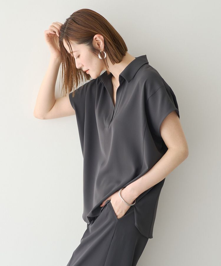 YECCA VECCA「【接触冷感】COOLスキッパーブラウス」|シャツ・ブラウス|Charcoal Gray