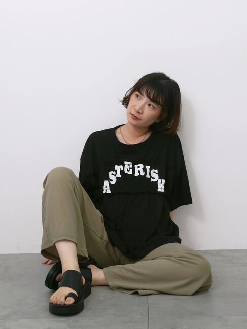 Samansa Mos2 blue「◎【接触冷感】シャーリングドッキングTシャツ」|Tシャツ・カットソー|ブラック