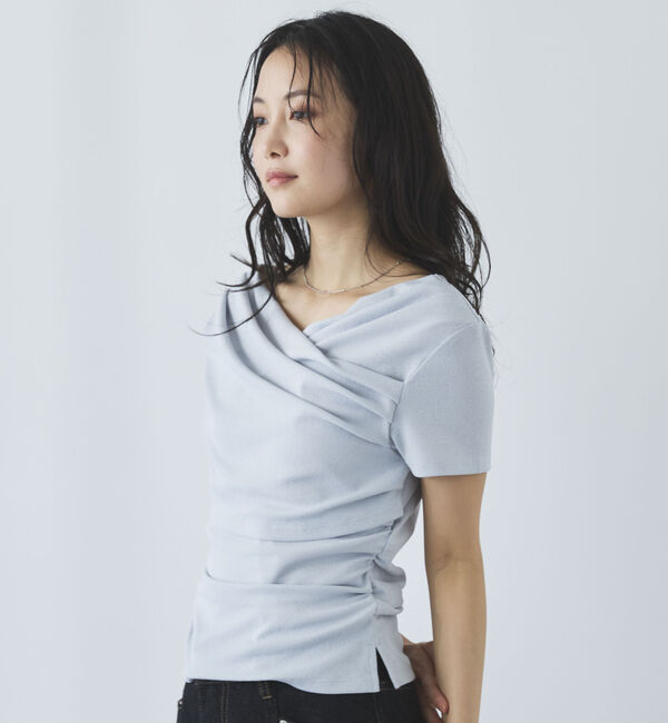archives「【ＯＮかわ】ハーフスリーブクロスタックドレープオフショルＴＯＰＳ」|Tシャツ・カットソー|