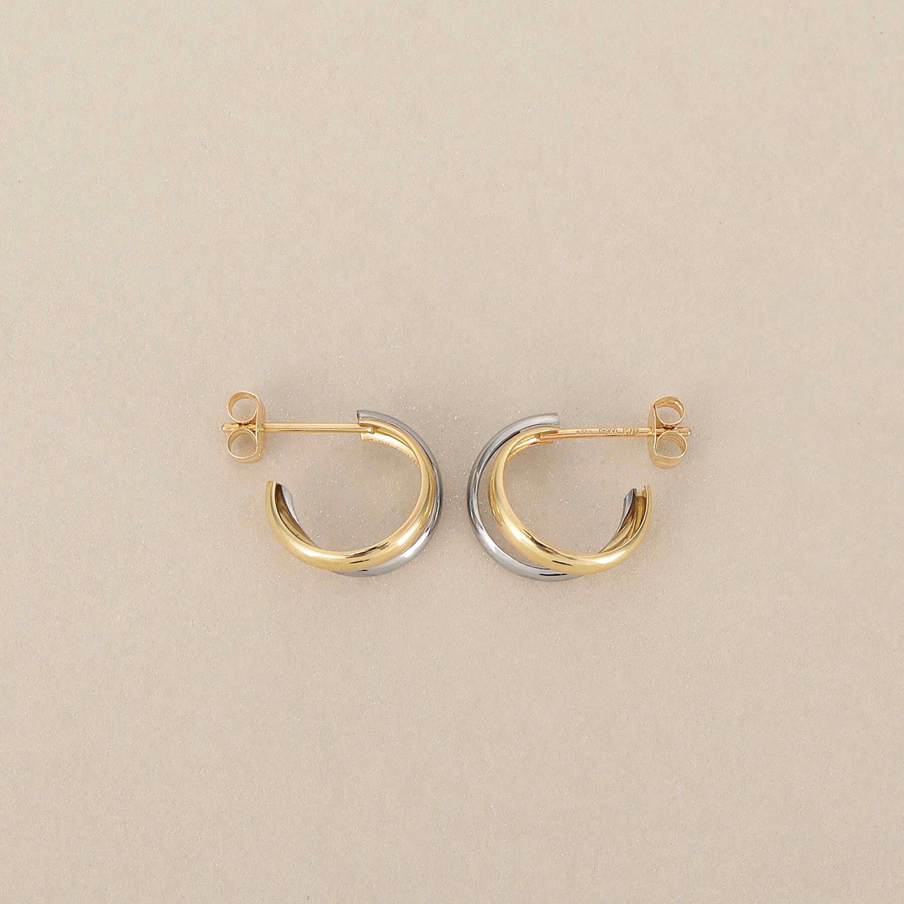 COCOSHNIK「K10&times;プラチナ 甲丸スプリットフープ スタッドピアス」|ピアス|