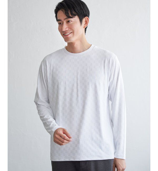 IKKA LOUNGE「リンクスジャカード市松ロンT」|Tシャツ・カットソー|ホワイト
