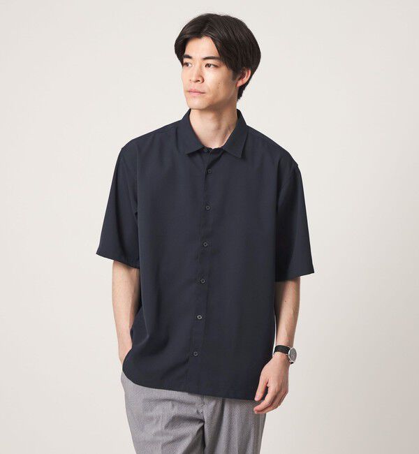 UNITED ARROWS green label relaxing「【WEB限定】JUST fit ソフトドレープ ボックスシルエット 半袖 シャツ」|シャツ・ブラウス|NAVY