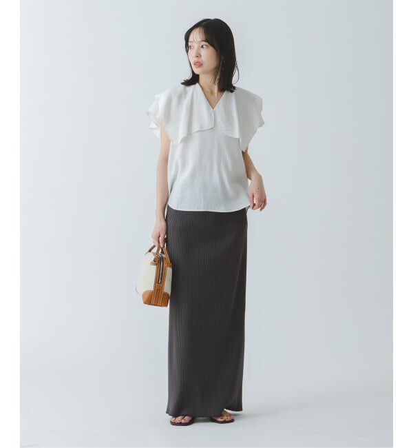 NOBLE「《WEB限定追加》【洗える】ファジーリネンスクエアケープブラウス」|シャツ・ブラウス|