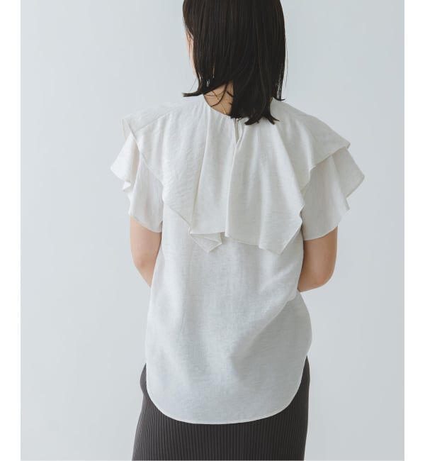 NOBLE「《WEB限定追加》【洗える】ファジーリネンスクエアケープブラウス」|シャツ・ブラウス|
