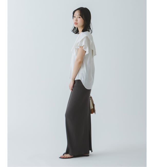 NOBLE「《WEB限定追加》【洗える】ファジーリネンスクエアケープブラウス」|シャツ・ブラウス|