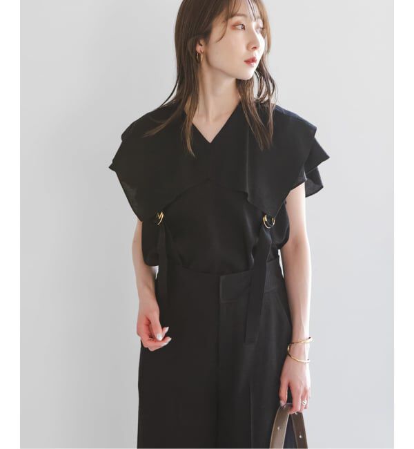 NOBLE「《WEB限定追加》【洗える】ファジーリネンスクエアケープブラウス」|シャツ・ブラウス|