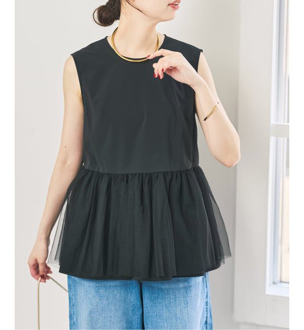Spick and Span「《手洗い可》チュールペプラムブラウス」|シャツ・ブラウス|