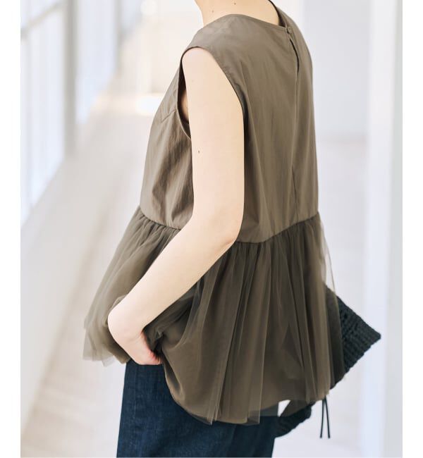 Spick and Span「《手洗い可》チュールペプラムブラウス」|シャツ・ブラウス|カーキ