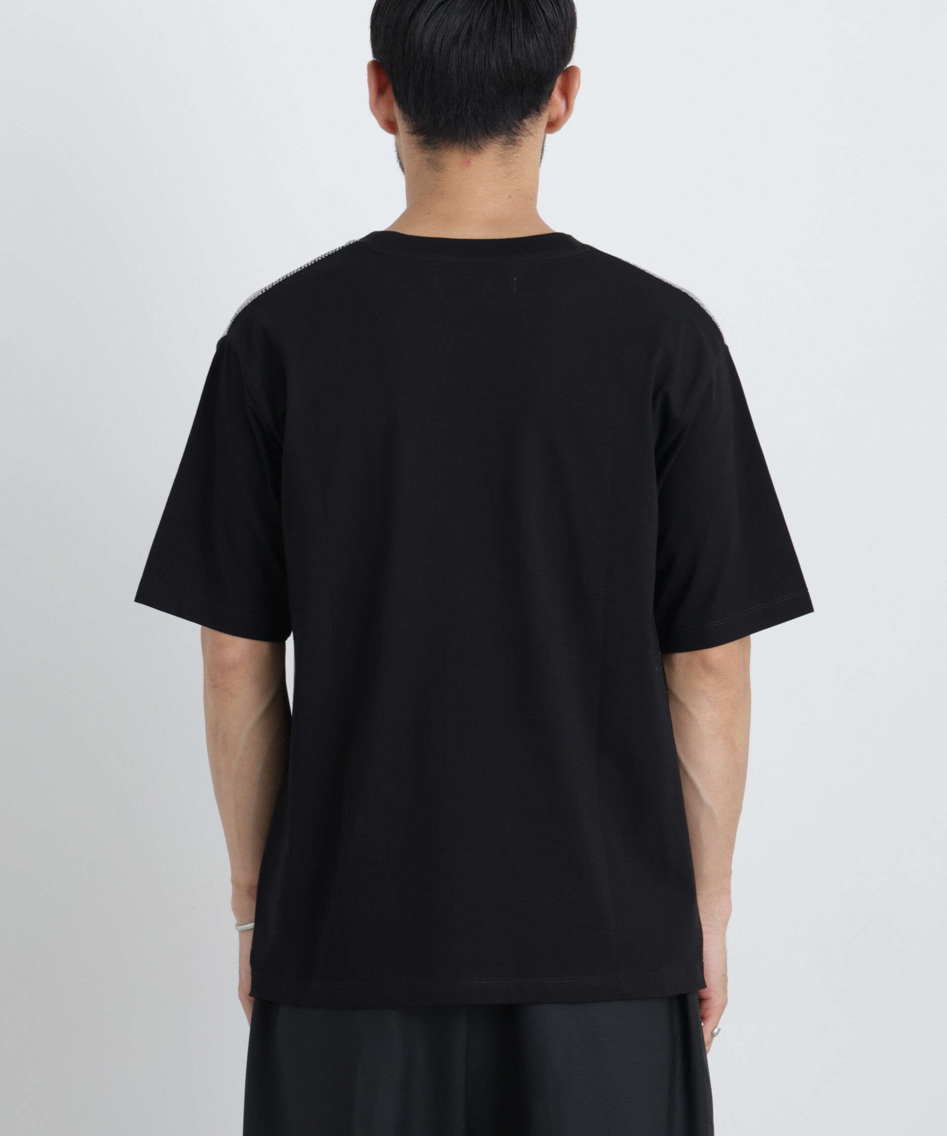 NANO universe「切替チェックニットTシャツ 半袖」|ニット・セーター|