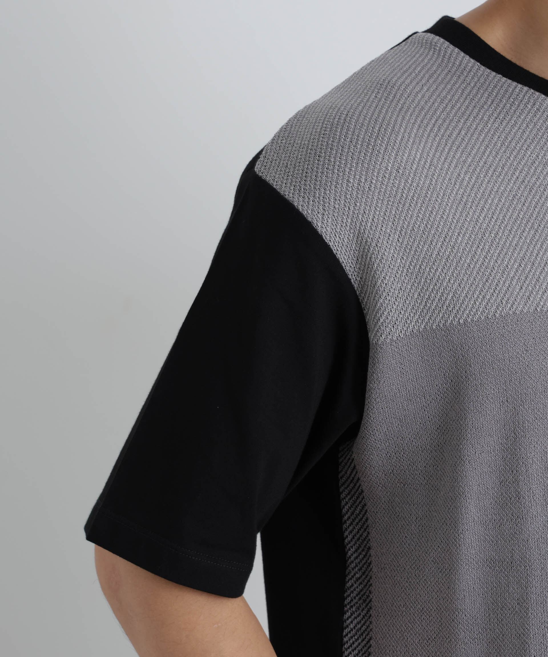 NANO universe「切替チェックニットTシャツ 半袖」|ニット・セーター|