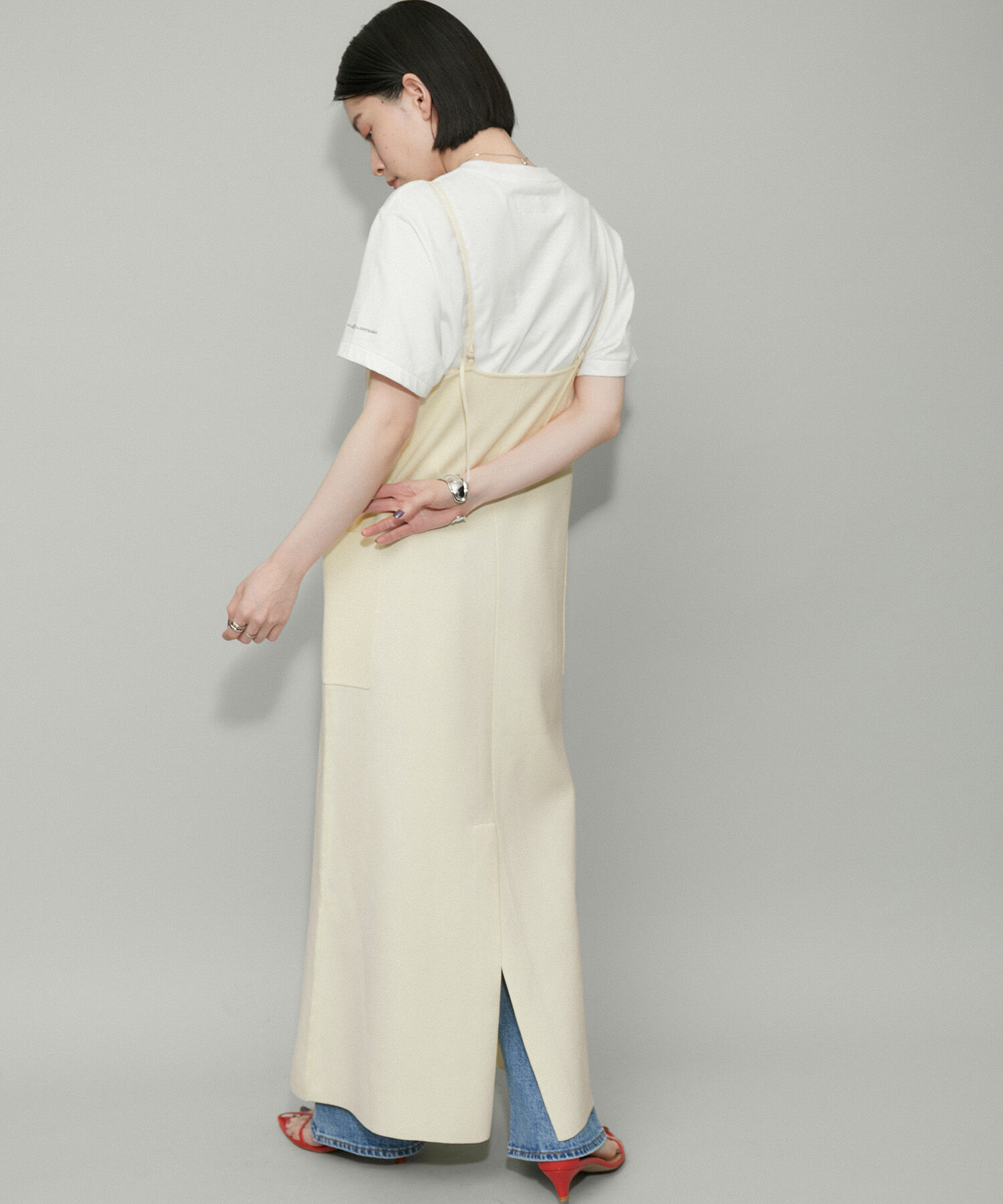 ADAM ET ROPE'「【WEB限定・サステナブル】ニットキャミスリットワンピース」|ワンピース|