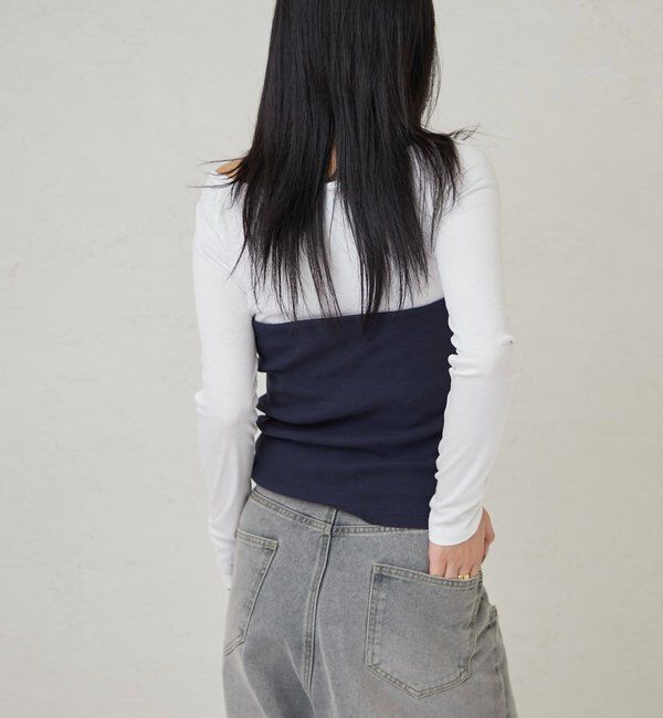  「アイレットホルターレイヤードトップス(無地/ボーダー/ドット)」|Tシャツ・カットソー|