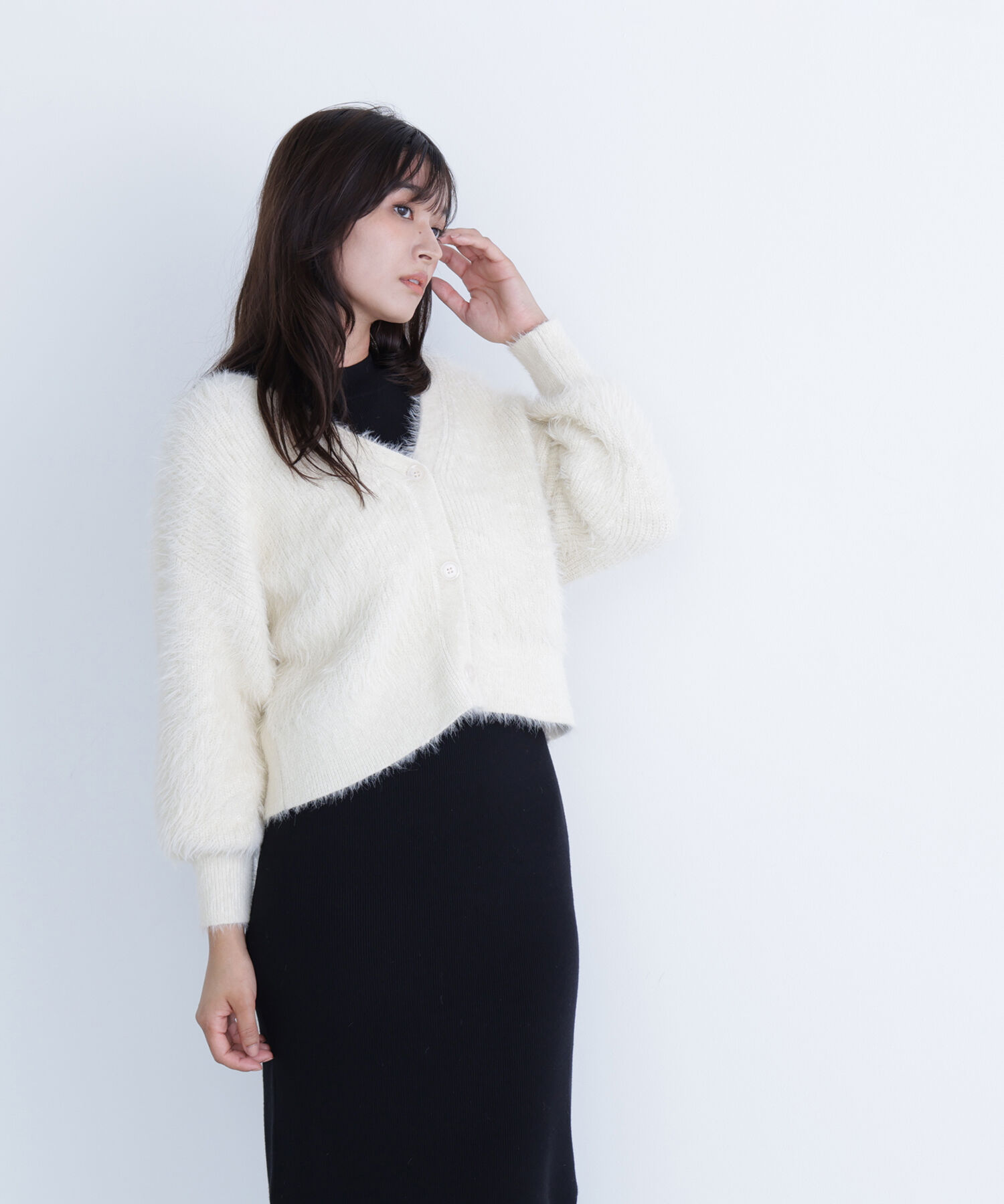  「シャギーカーデセットニットワンピース」|ワンピース|
