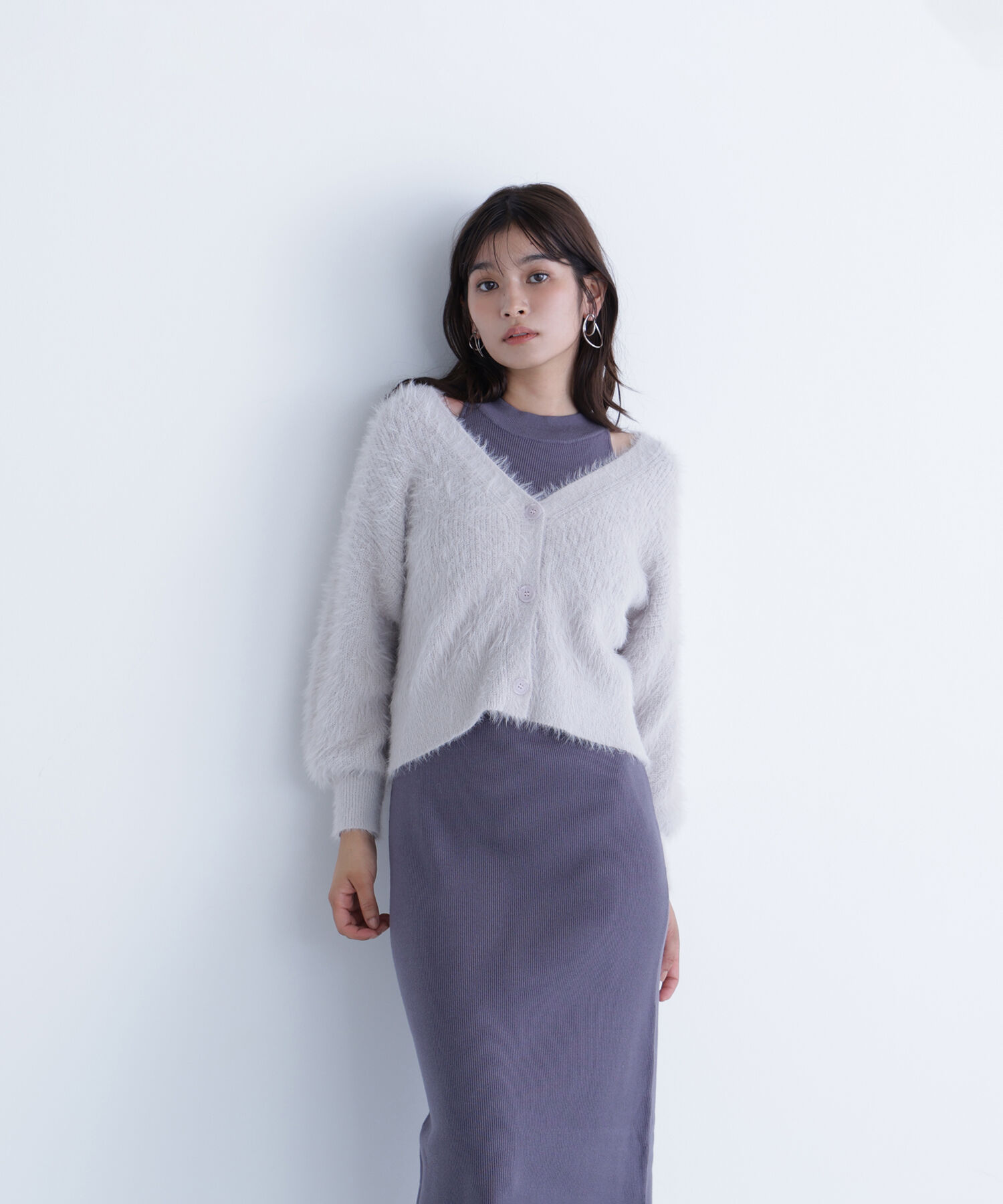  「シャギーカーデセットニットワンピース」|ワンピース|