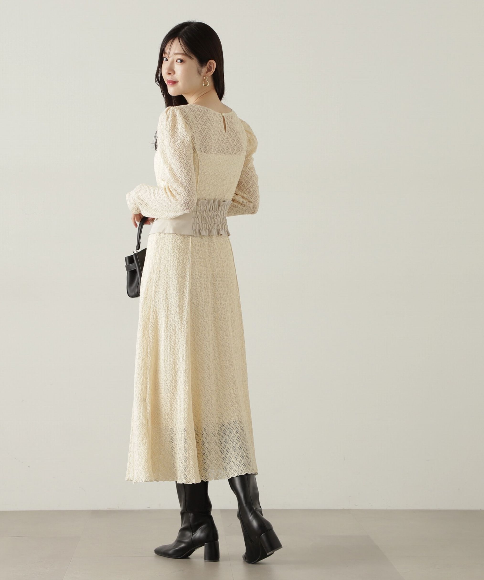 PROPORTION BODY DRESSING「コルセットベルト付きレースワンピース　24AW」|ワンピース|