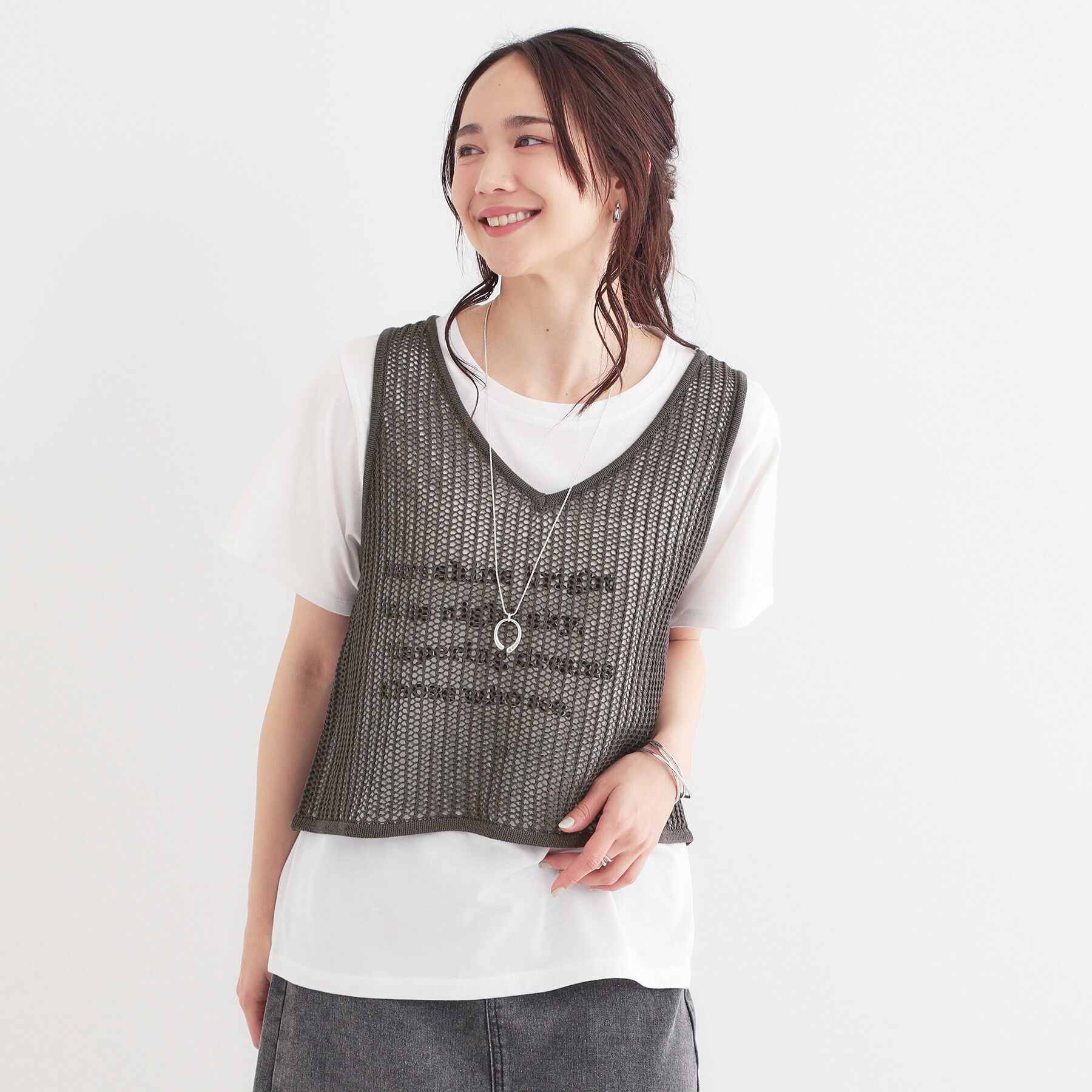 SHOO･LA･RUE「【2点セット】メッシュニットベスト&times;ロゴTシャツセット」|その他|