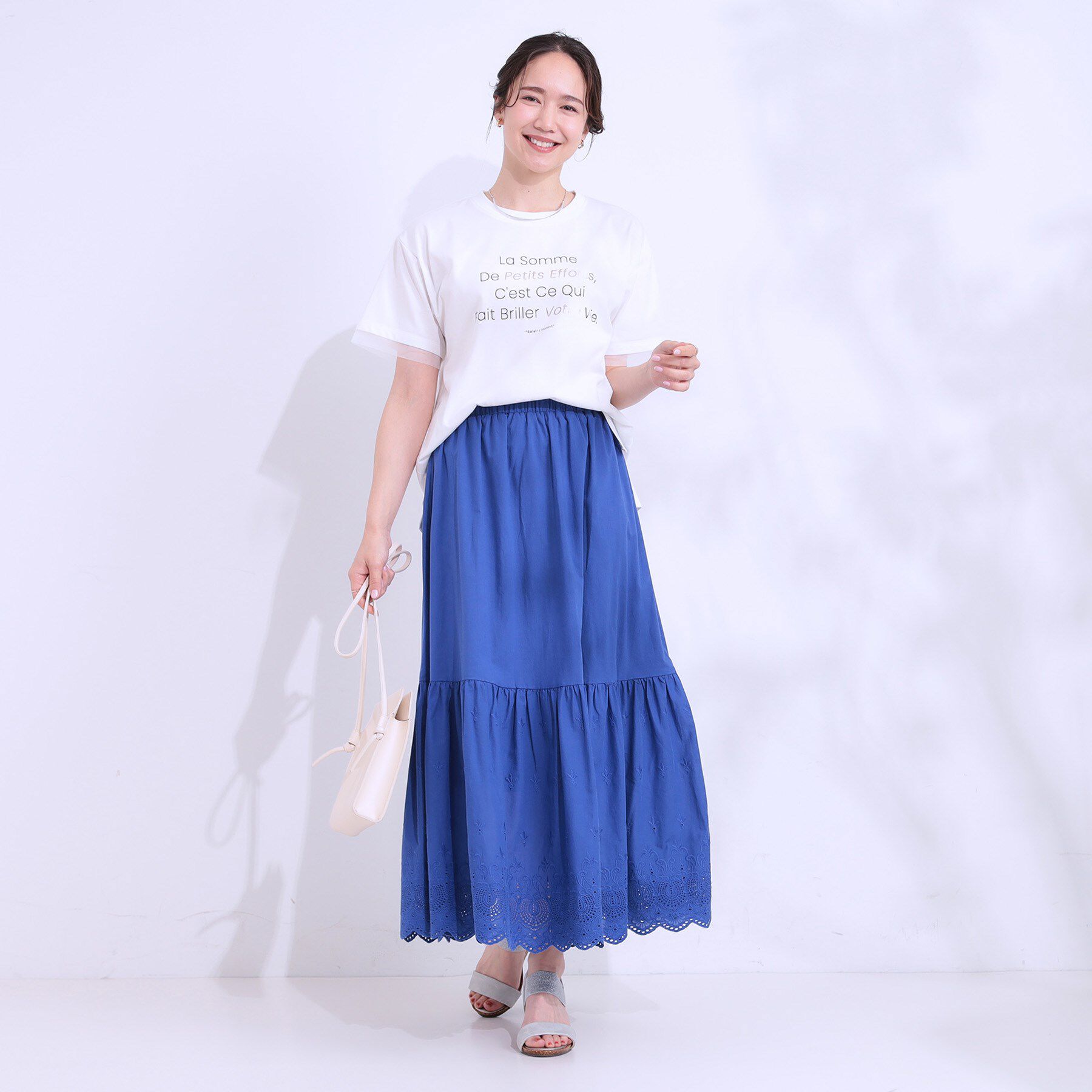 SHOO･LA･RUE「【ひんやり/UVカット】選べる3柄 お袖チュールで差をつける ロゴプリントTシャツ」|Tシャツ・カットソー|