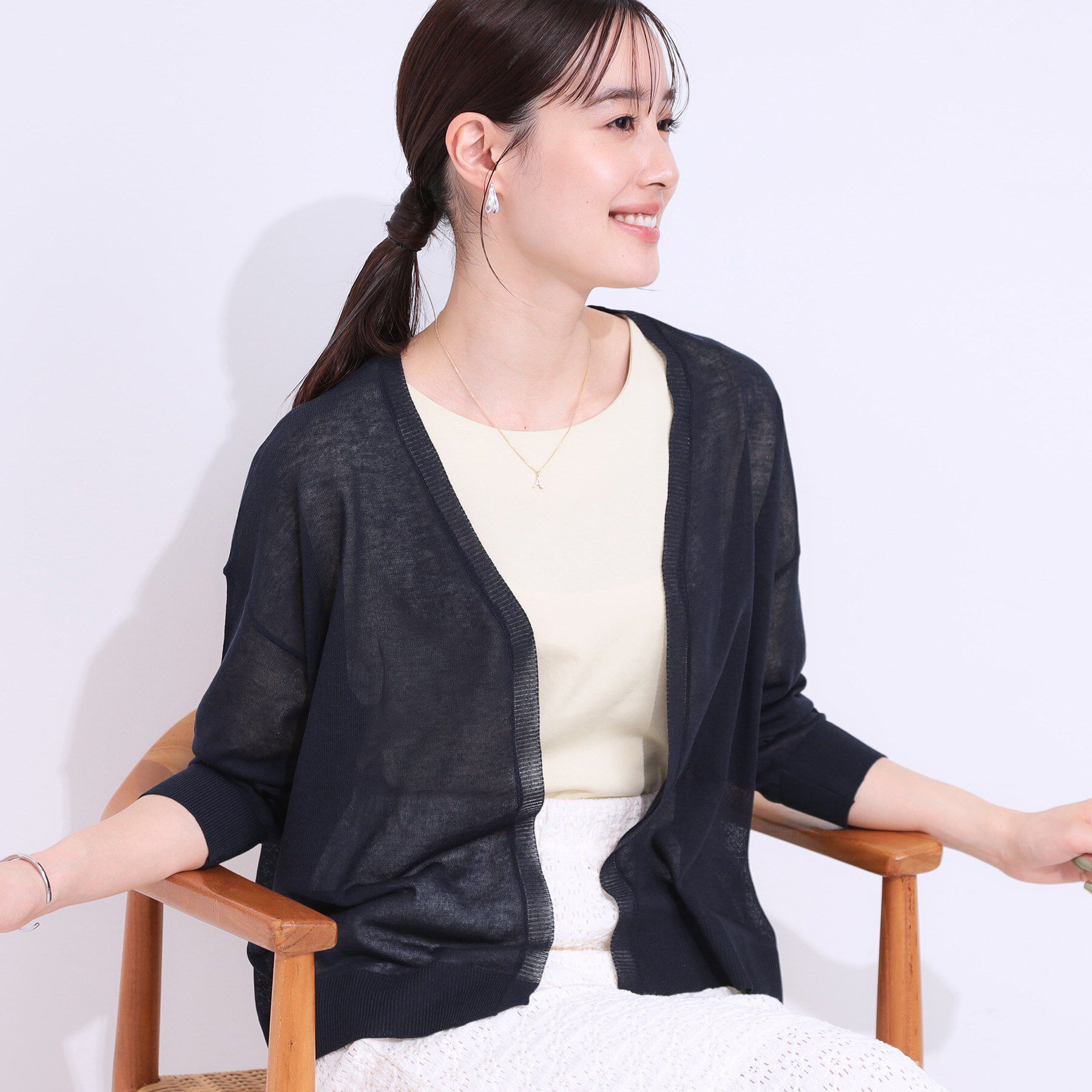 SHOO･LA･RUE「【洗える/S-LL】ナチュラル感が上品 サッと羽織れるカーディガン」|カーディガン|ネイビー(094)